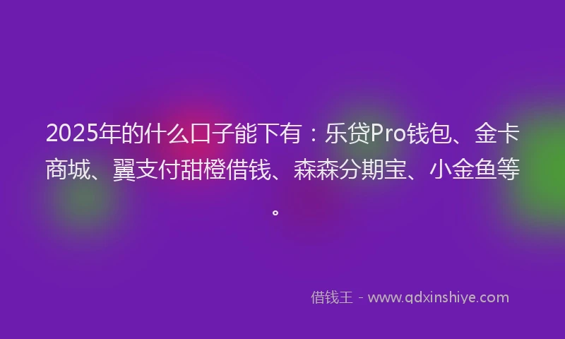 2025年的什么口子能下有：乐贷Pro钱包、金卡商城、翼支付甜橙借钱、森森分期宝、小金鱼等。