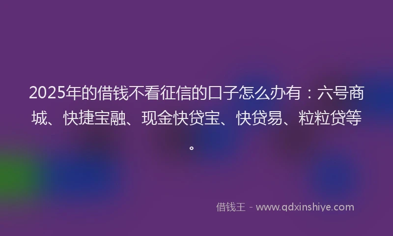 2025年的借钱不看征信的口子怎么办有：六号商城、快捷宝融、现金快贷宝、快贷易、粒粒贷等。