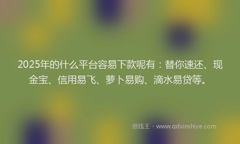 2025年的什么平台容易下款呢有：替你速还、现金宝、信用易飞、萝卜易购、滴水易贷等。
