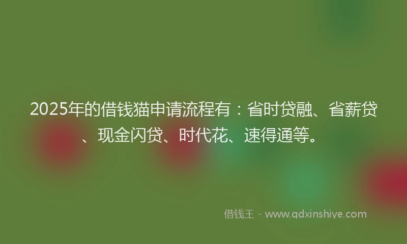 2025年的借钱猫申请流程有：省时贷融、省薪贷、现金闪贷、时代花、速得通等。