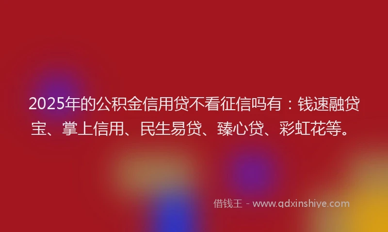 2025年的公积金信用贷不看征信吗有：钱速融贷宝、掌上信用、民生易贷、臻心贷、彩虹花等。