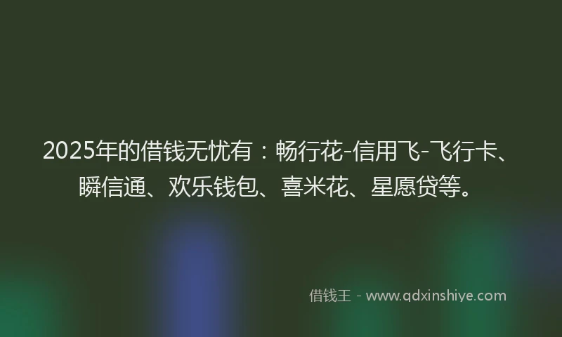 2025年的借钱无忧有：畅行花-信用飞-飞行卡、瞬信通、欢乐钱包、喜米花、星愿贷等。