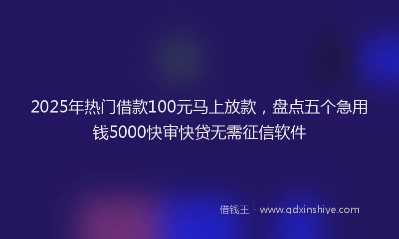 2025年热门借款100元马上放款，盘点五个急用钱5000快审快贷无需征信软件