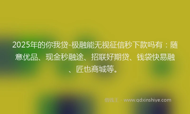 2025年的你我贷-极融能无视征信秒下款吗有：随意优品、现金秒融途、招联好期贷、钱袋快易融、匠也商城等。