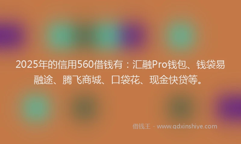 2025年的信用560借钱有：汇融Pro钱包、钱袋易融途、腾飞商城、口袋花、现金快贷等。
