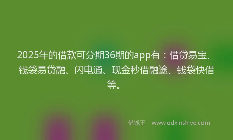 2025年的借款可分期36期的app有：借贷易宝、钱袋易贷融、闪电通、现金秒借融途、钱袋快借等。