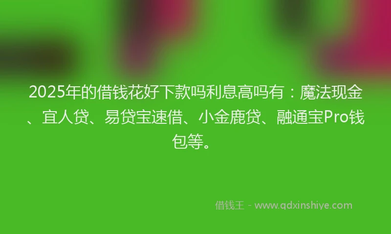 2025年的借钱花好下款吗利息高吗有:魔法现金、宜人贷、易贷宝速借、小金鹿贷、融通宝Pro钱包等。