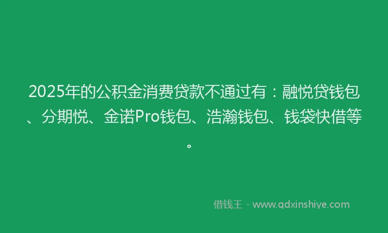 2025年的公积金消费贷款不通过有：融悦贷钱包、分期悦、金诺Pro钱包、浩瀚钱包、钱袋快借等。