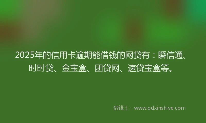 2025年的信用卡逾期能借钱的网贷有：瞬信通、时时贷、金宝盒、团贷网、速贷宝盒等。