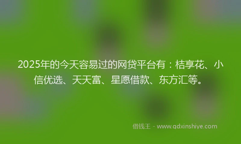 2025年的今天容易过的网贷平台有：桔享花、小信优选、天天富、星愿借款、东方汇等。