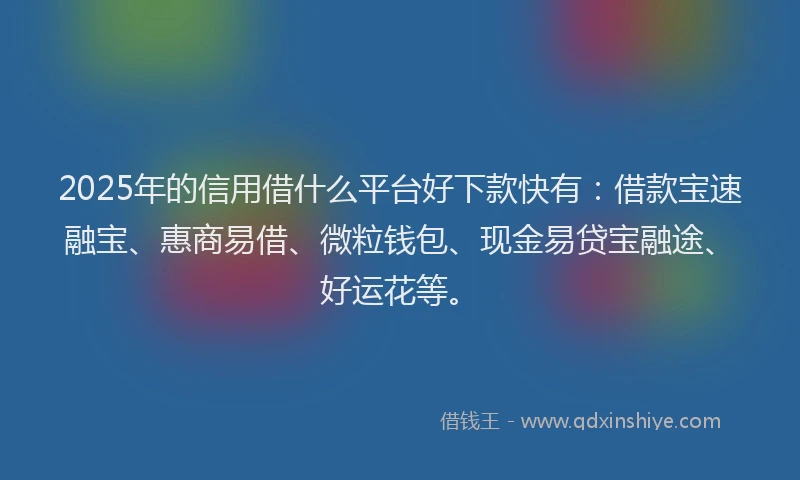 2025年的信用借什么平台好下款快有：借款宝速融宝、惠商易借、微粒钱包、现金易贷宝融途、好运花等。