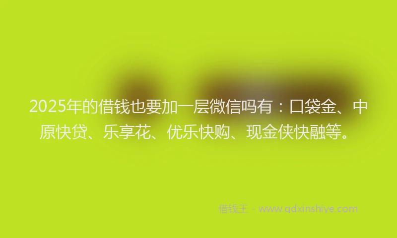 2025年的借钱也要加一层微信吗有：口袋金、中原快贷、乐享花、优乐快购、现金侠快融等。