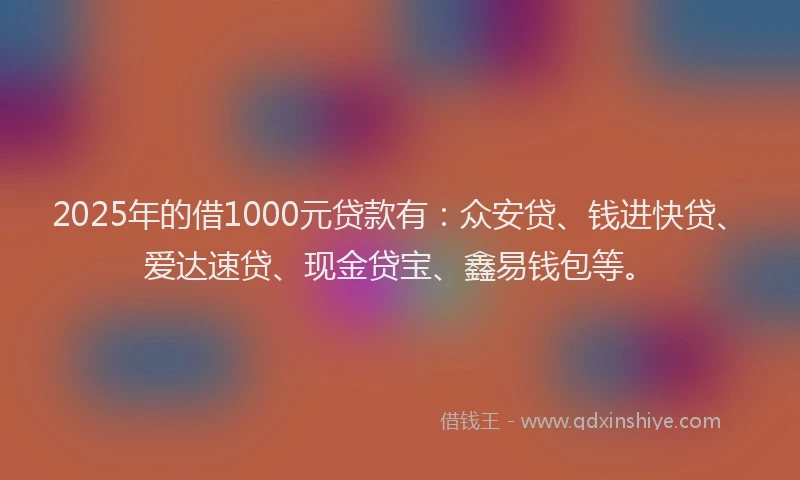 2025年的借1000元贷款有：众安贷、钱进快贷、爱达速贷、现金贷宝、鑫易钱包等。