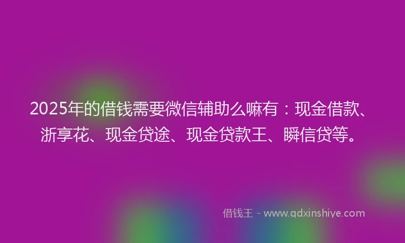 2025年的借钱需要微信辅助么嘛有：现金借款、浙享花、现金贷途、现金贷款王、瞬信贷等。