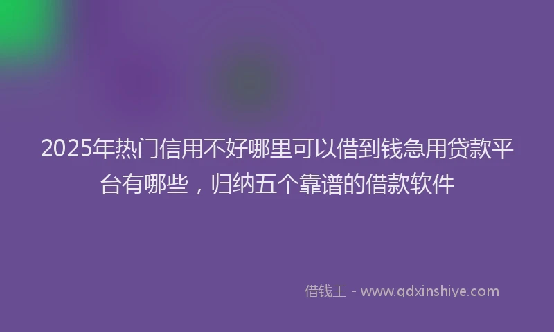 2025年热门信用不好哪里可以借到钱急用贷款平台有哪些，归纳五个靠谱的借款软件