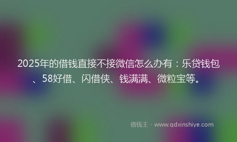 2025年的借钱直接不接微信怎么办有：乐贷钱包、58好借、闪借侠、钱满满、微粒宝等。