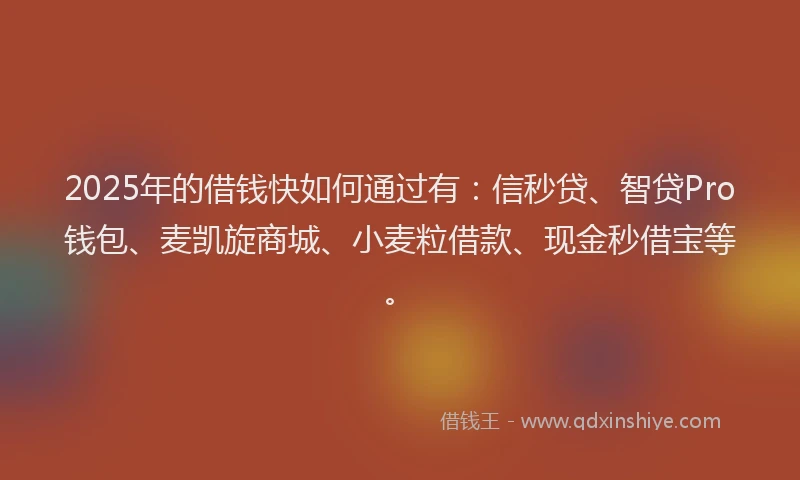 2025年的借钱快如何通过有：信秒贷、智贷Pro钱包、麦凯旋商城、小麦粒借款、现金秒借宝等。