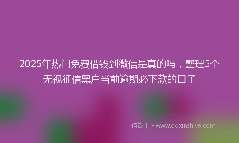 2025年热门免费借钱到微信是真的吗，整理5个无视征信黑户当前逾期必下款的口子