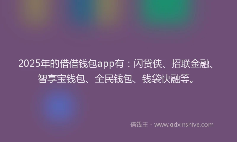 2025年的借借钱包app有：闪贷侠、招联金融、智享宝钱包、全民钱包、钱袋快融等。