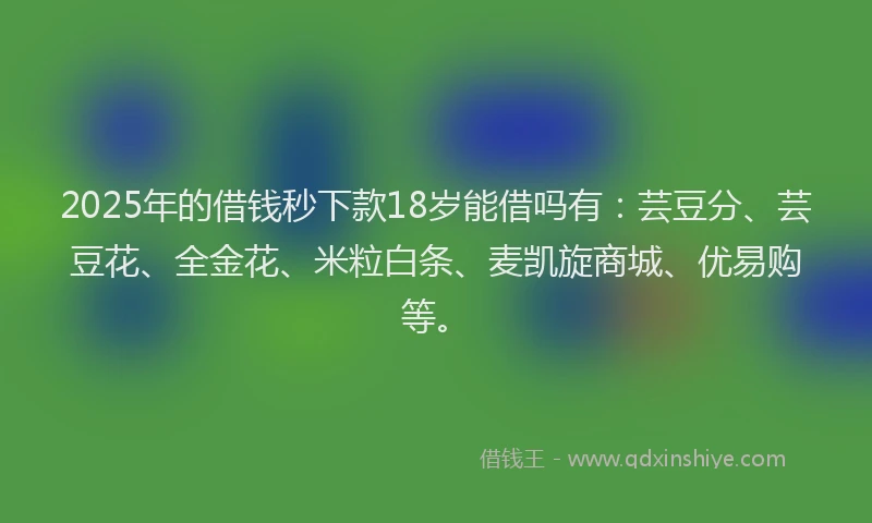 2025年的借钱秒下款18岁能借吗有：芸豆分、芸豆花、全金花、米粒白条、麦凯旋商城、优易购等。