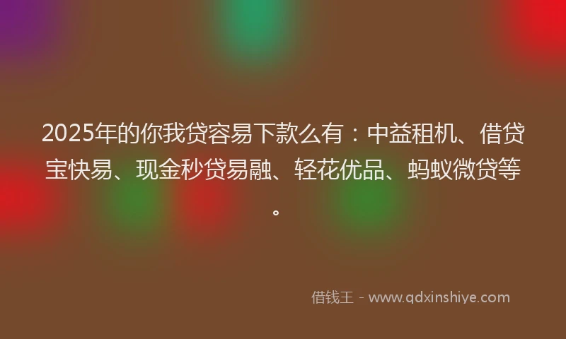 2025年的你我贷容易下款么有：中益租机、借贷宝快易、现金秒贷易融、轻花优品、蚂蚁微贷等。