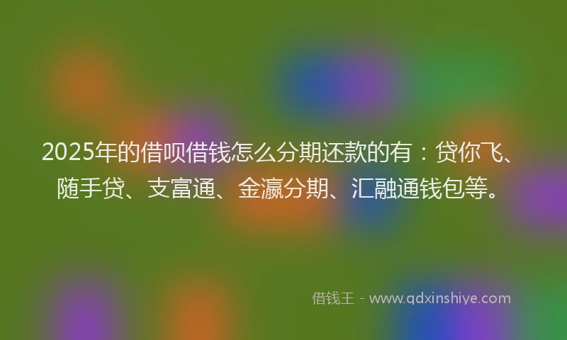 2025年的借呗借钱怎么分期还款的有：贷你飞、随手贷、支富通、金瀛分期、汇融通钱包等。