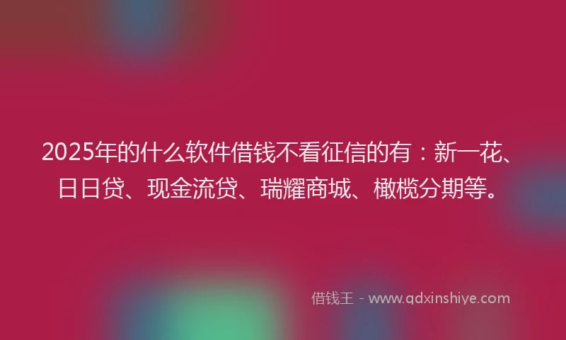 2025年的什么软件借钱不看征信的有：新一花、日日贷、现金流贷、瑞耀商城、橄榄分期等。