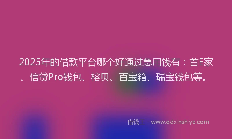2025年的借款平台哪个好通过急用钱有：首E家、信贷Pro钱包、榕贝、百宝箱、瑞宝钱包等。