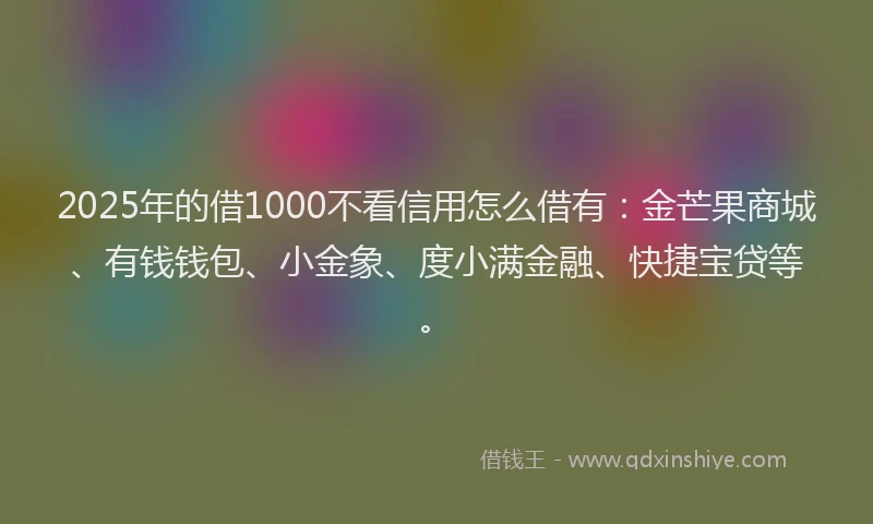 2025年的借1000不看信用怎么借有：金芒果商城、有钱钱包、小金象、度小满金融、快捷宝贷等。