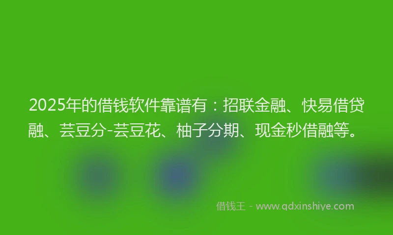2025年的借钱软件靠谱有：招联金融、快易借贷融、芸豆分-芸豆花、柚子分期、现金秒借融等。