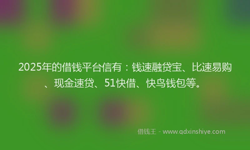 2025年的借钱平台信有：钱速融贷宝、比速易购、现金速贷、51快借、快鸟钱包等。