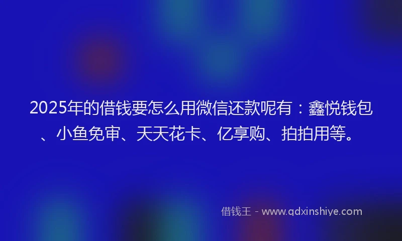 2025年的借钱要怎么用微信还款呢有：鑫悦钱包、小鱼免审、天天花卡、亿享购、拍拍用等。