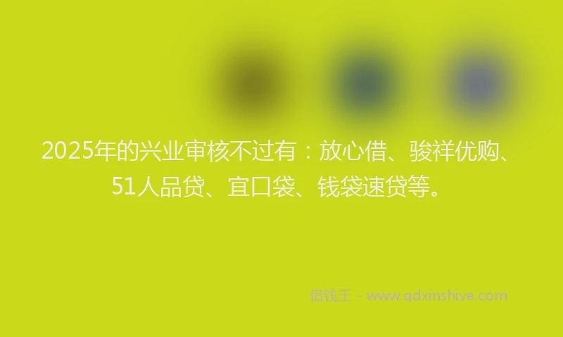 2025年的兴业审核不过有：放心借、骏祥优购、51人品贷、宜口袋、钱袋速贷等。