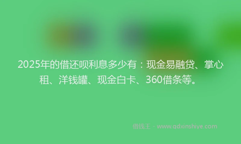 2025年的借还呗利息多少有：现金易融贷、掌心租、洋钱罐、现金白卡、360借条等。
