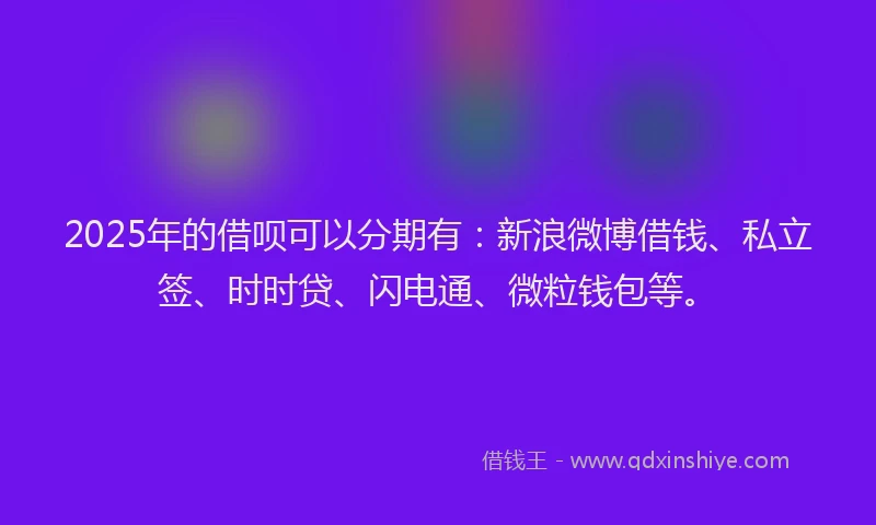 2025年的借呗可以分期有：新浪微博借钱、私立签、时时贷、闪电通、微粒钱包等。