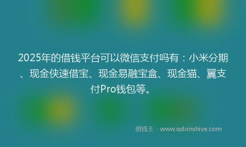 2025年的借钱平台可以微信支付吗有：小米分期、现金侠速借宝、现金易融宝盒、现金猫、翼支付Pro钱包等。