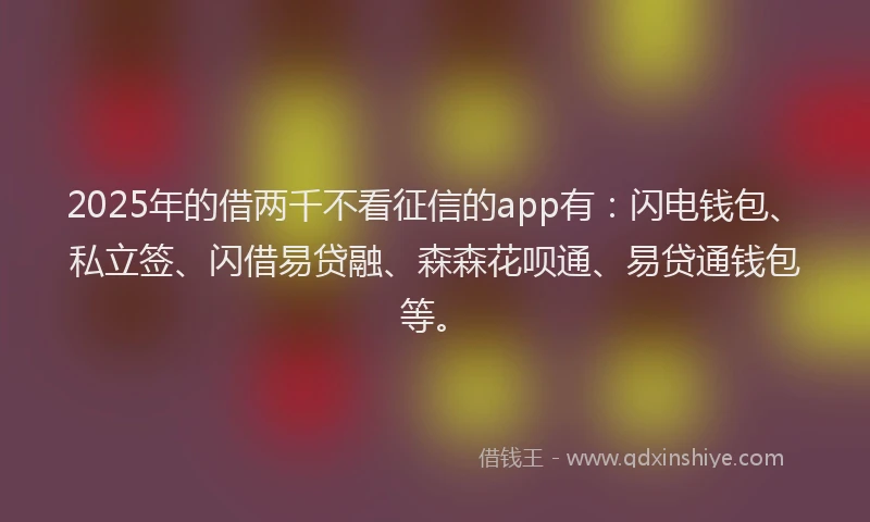 2025年的借两千不看征信的app有：闪电钱包、私立签、闪借易贷融、森森花呗通、易贷通钱包等。