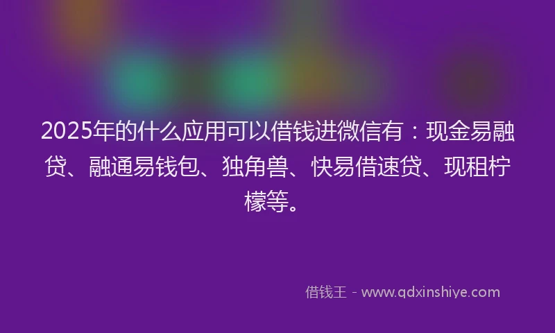 2025年的什么应用可以借钱进微信有：现金易融贷、融通易钱包、独角兽、快易借速贷、现租柠檬等。