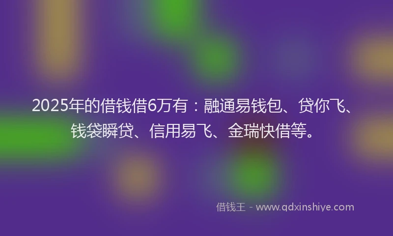 2025年的借钱借6万有:融通易钱包、贷你飞、钱袋瞬贷、信用易飞、金瑞快借等。