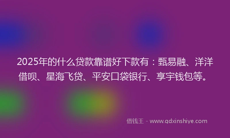 2025年的什么贷款靠谱好下款有：甄易融、洋洋借呗、星海飞贷、平安口袋银行、享宇钱包等。