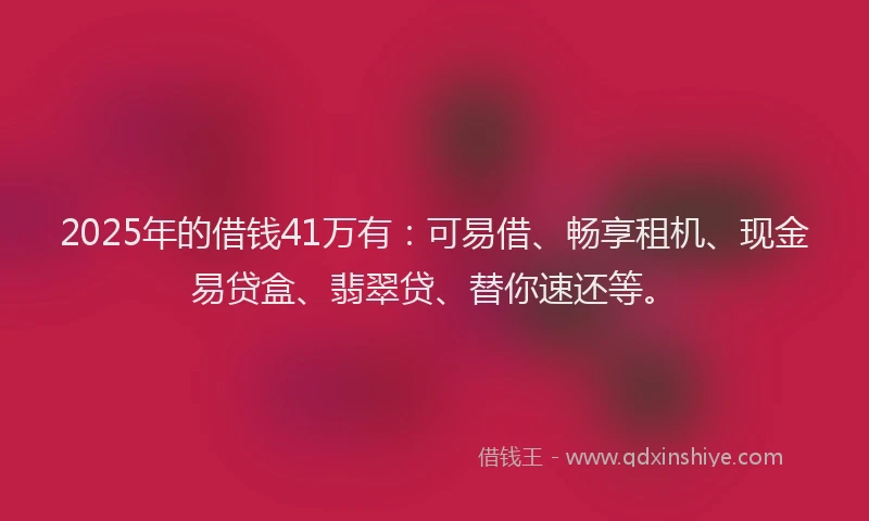 2025年的借钱41万有：可易借、畅享租机、现金易贷盒、翡翠贷、替你速还等。