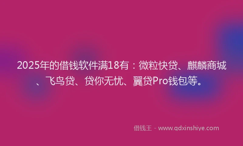2025年的借钱软件满18有：微粒快贷、麒麟商城、飞鸟贷、贷你无忧、翼贷Pro钱包等。