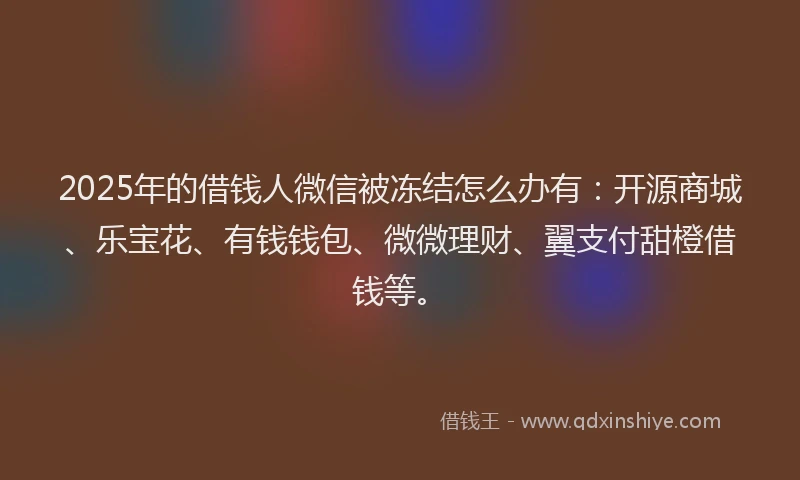 2025年的借钱人微信被冻结怎么办有：开源商城、乐宝花、有钱钱包、微微理财、翼支付甜橙借钱等。