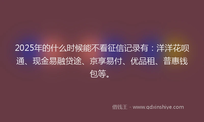 2025年的什么时候能不看征信记录有：洋洋花呗通、现金易融贷途、京享易付、优品租、普惠钱包等。