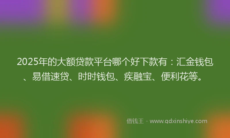 2025年的大额贷款平台哪个好下款有：汇金钱包、易借速贷、时时钱包、疾融宝、便利花等。