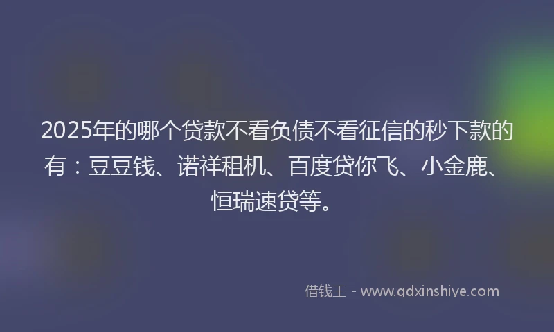 2025年的哪个贷款不看负债不看征信的秒下款的有：豆豆钱、诺祥租机、百度贷你飞、小金鹿、恒瑞速贷等。