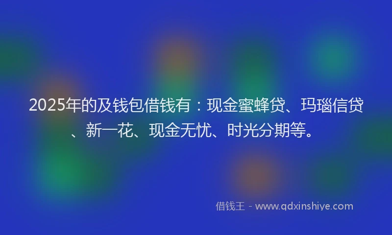 2025年的及钱包借钱有：现金蜜蜂贷、玛瑙信贷、新一花、现金无忧、时光分期等。