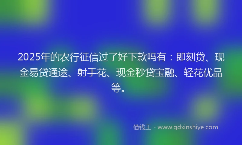 2025年的农行征信过了好下款吗有：即刻贷、现金易贷通途、射手花、现金秒贷宝融、轻花优品等。