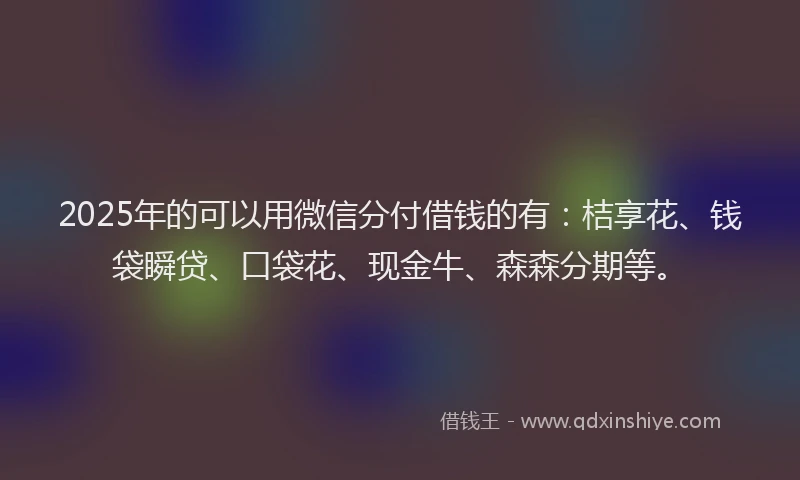2025年的可以用微信分付借钱的有:桔享花、钱袋瞬贷、口袋花、现金牛、森森分期等。