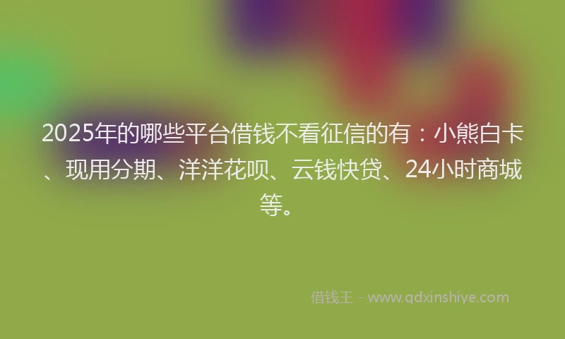 2025年的哪些平台借钱不看征信的有：小熊白卡、现用分期、洋洋花呗、云钱快贷、24小时商城等。